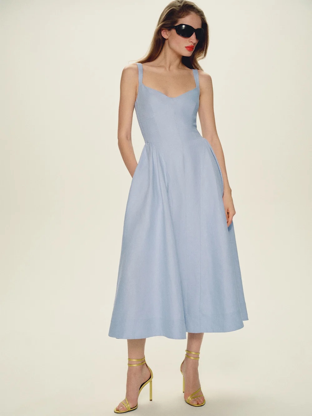 Reformation Birdie Linen Dress In Cloud Blue, New Without Tags, Never Worn.